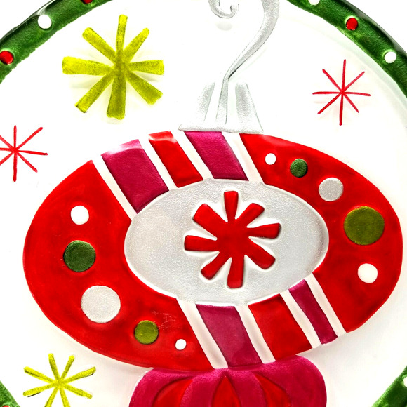 Hand Blown Fused Glass Christmas Bulb Plate Silvestri by Lori Siebert 12" - Picture 5 of 11
